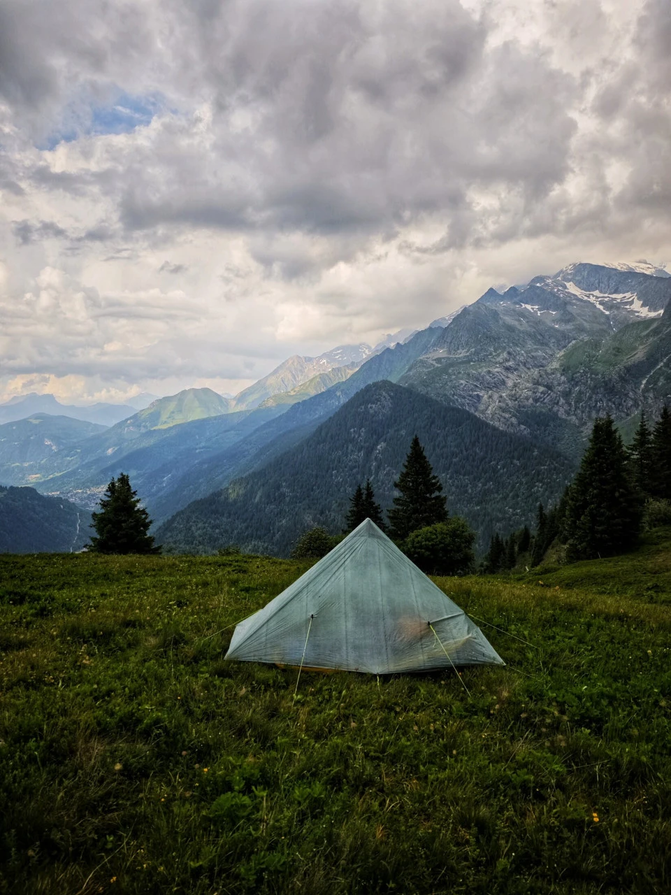 The weather has a say too: on the TMB, an evening under canvas looks more often like this than a golden postcard