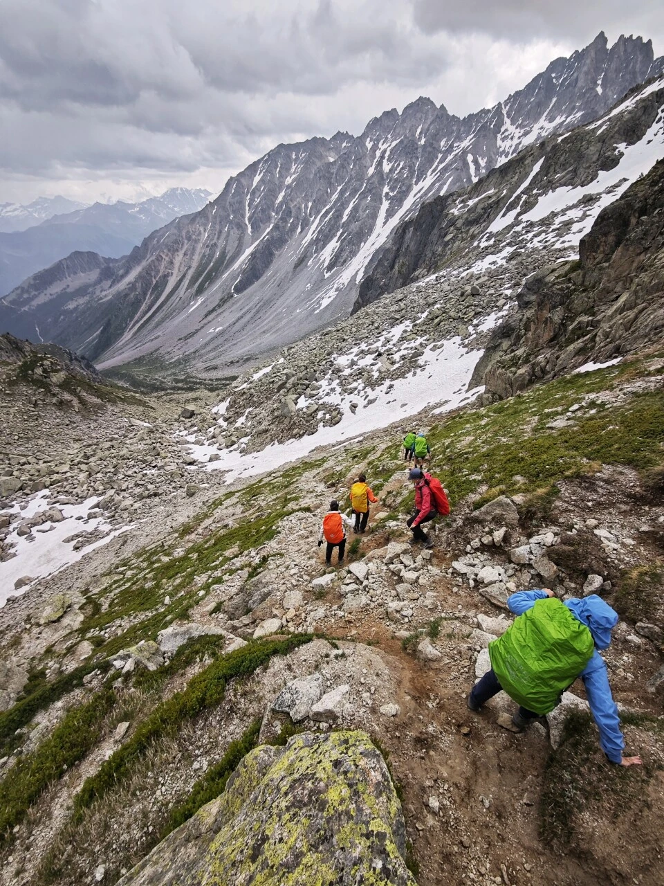 Ascending the scree below the Fenêtre d'Arpette, the most committing passage on the TMB
