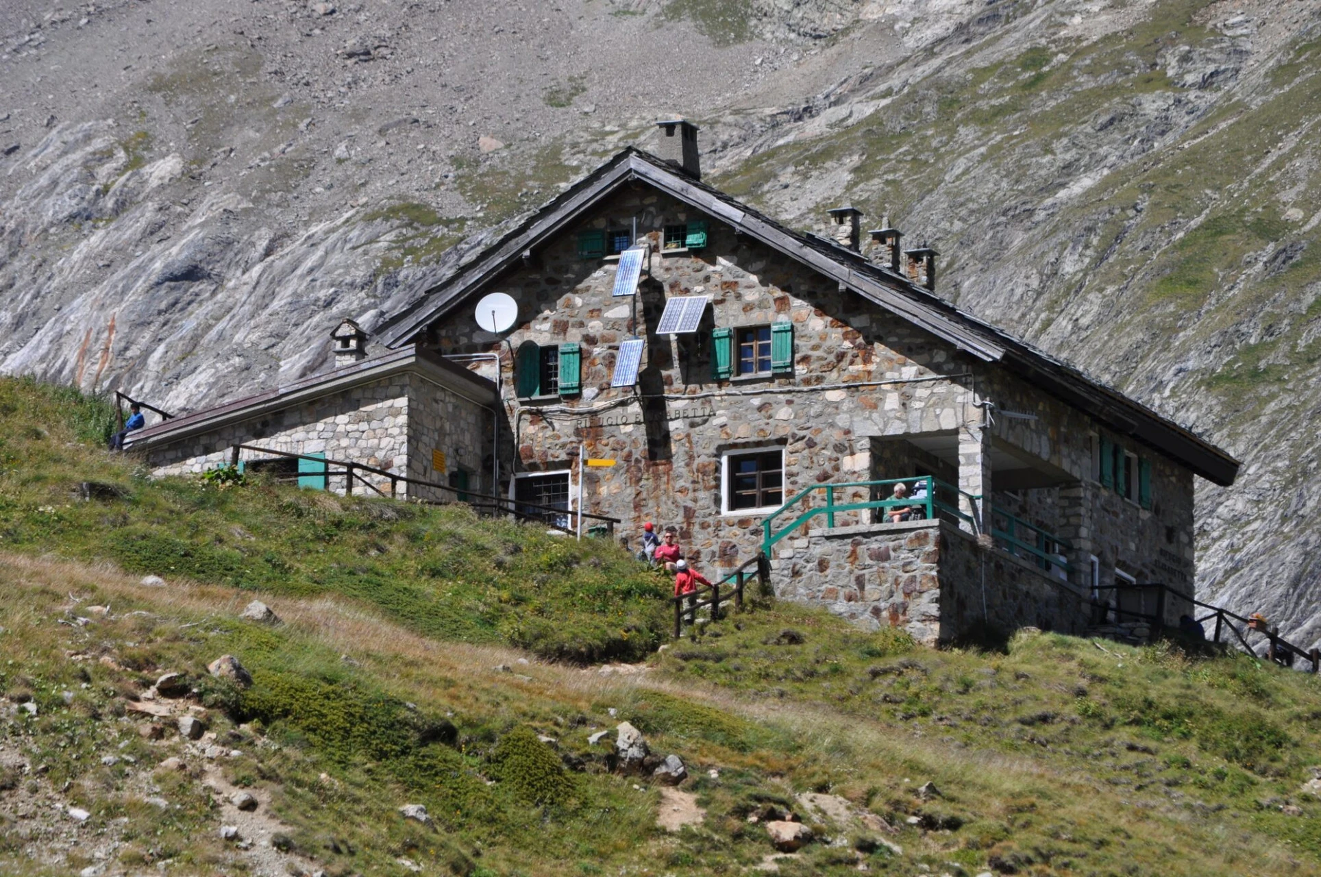 Rifugio Elisabetta at the head of the Val Veny, beneath the Lée Blanche glacier