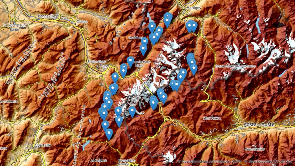 Map of The mountain huts and accommodation of the Tour du Mont-Blanc, stage by stage (and how to book them) — Altimood